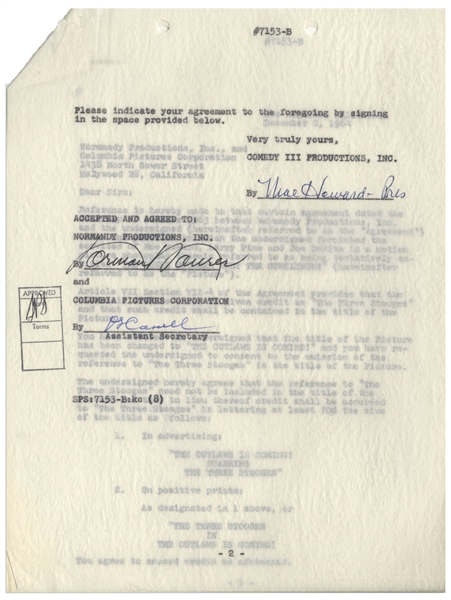 Contracts Signed by Moe Howard, Autograph Note Signed by Moe, & Other Three Stooges Documents